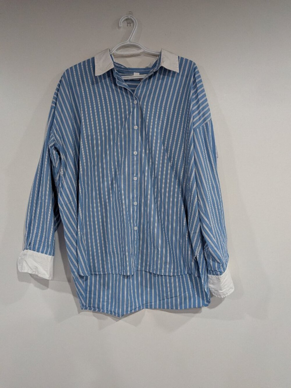 Joe Fresh Striped Dress Shirt with White Collar Blue Size XL